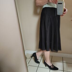 Poleci Black Mesh & Silk A-Line Skirt M